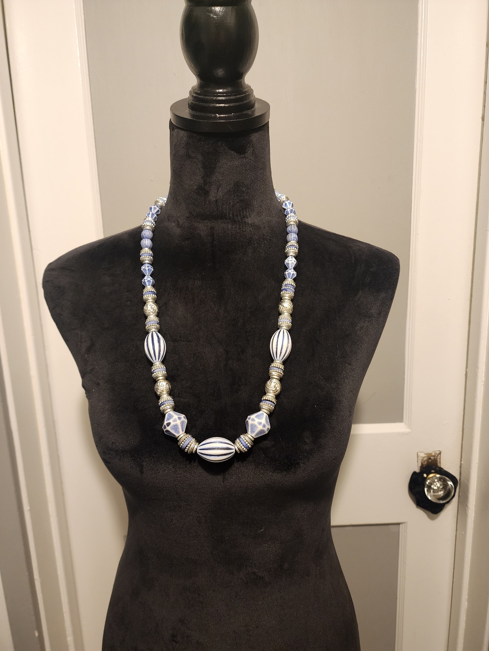 Blue and White Beaded Statement Necklace